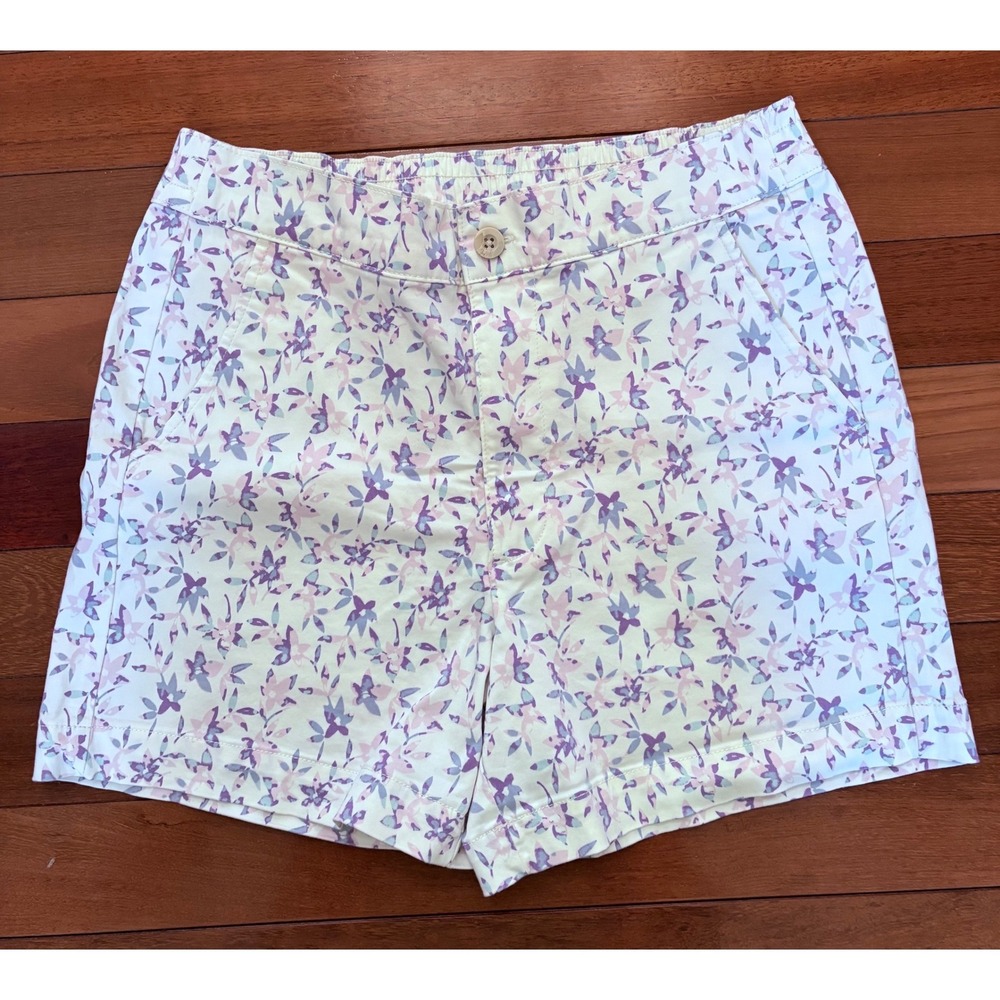 Jachs Girlfriend Floral‎ Shorts Womens Medium Purple Pink Cream Elastic Back 3in